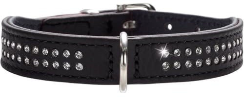 HUNTER DIAMOND PETIT Halsband für kleine Hunde, Leder, mit Strasssteinchen, 42 (S), schwarz