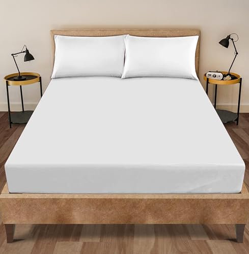 EGYPTO Brushed Cotton Flannelette King Size Fitted Sheets – 40 cm / 16 Extra Deep Fitted Sheet – Soft & Breathable – Thermal Bed Sheets (King, White)