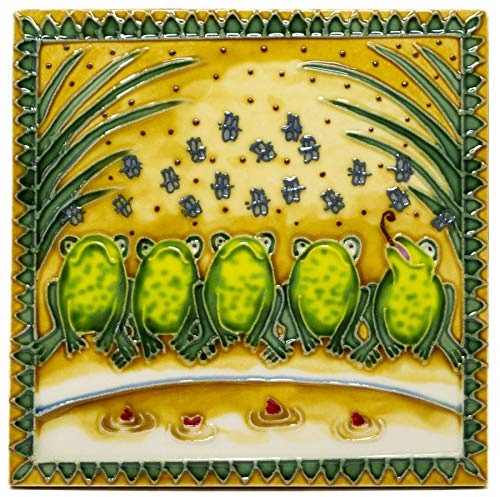Benaya Hand Crafted 8 Art Trivet Tile Fly Fishing Frogs