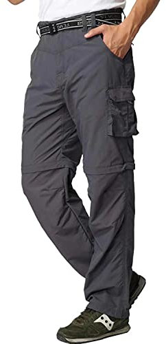 FLYGAGA Herren Outdoorhose Wanderhose Zip Off Hose Abnehmbare Hosebeine Shorts Sommer mit Gürtel Leichte Schnelltrocknend Atmungsaktiv Funktions Trekking Klassischer Cargohose Stil,Grau,32W/30L