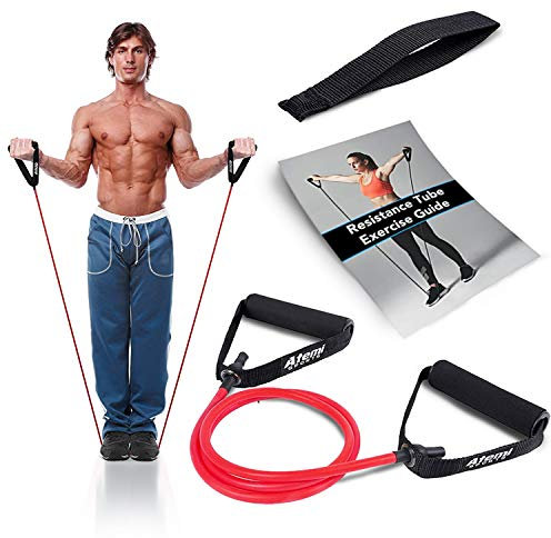 Bande de Résistance avec Poignées et Ancre de Porte | Bande Élastique pour l'Entraînement Musculaire et la Physiothérapie | Guide d'Exercices Gratuit (#2 Moyenne)