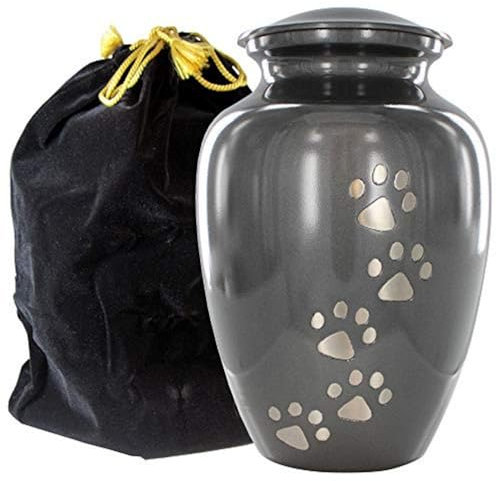 Trupoint Memorials Kleine Haustierurne für Tierasche Grau Handgefertigte Gedenkurne für Hunde und Katzen Hochwertiges Zinn Langlebige Erinnerungsurne für Tiere bis 7 kg Inklusive Samtbeutel