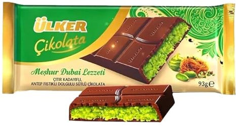 Tablette Chocolat de Dubai Ulker fourrée à la crème de pistache et kadayif- Lot de 6 X 93G