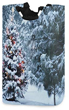 Wäschekorb Schnee Weihnachtsbaum faltbar Stoff Wäschesammler Schmutzbeutel Aufbewahrungskörbe rechteckig zusammenklappbar Wäschekorb Wäschekorb Wäschekorb Wäschekorb für Schlafzimmer Waschraum 50 l
