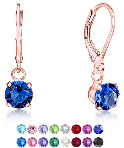 Lovli Orecchini Pendenti Donna Blu - Oro Rosa 18K - Zaffiro - Monachella Argento 925 Placcati Oro