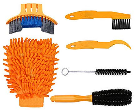 VOANZO Bike Cleaning Kits, 6Pcs Bicycle Clean Brush Chain Cleaner Tyre Brushes with Bike Cleaning Gloves