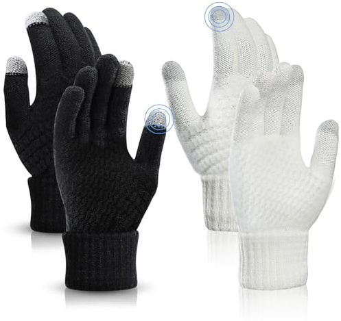 TAGVO 2 Paar Frauen Winter Strickhandschuhe,Paar Warme Handschuhe,Touchscreen Dünne Fleece Liner Vollfingerhandschuhe,Geeignet Für Indoor-Freizeitarbeit Oder Outdoor-Fahren Pendeln Einkaufen