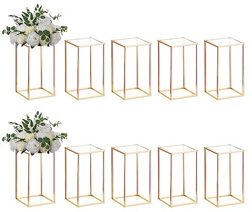 Nuptio 10 Stück Goldene Vase Metall Blumen Stehen Straße Blei Geometrische Herzstück Vase Tische, 40cm Hoch Boden Vasen Dekorative Blumenregal für Home Event Party Hochzeit Dekoration für Rezeption