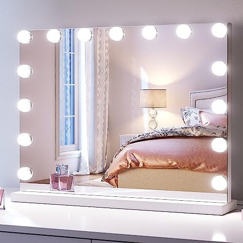 SONNI Hollywood Spiegel 58x46cm Schminkspiegel mit 3 Farbtemperatur Licht 15 LED Lampens, Groß Kosmetikspiegel mit Schminkspiegel mit Touch Steuerung und Speicherfunktion der Helligkeit