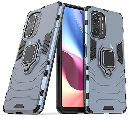 Max Power Digital Cover per Xiaomi Poco F3 con Anello, Custodia Supporto Magnetica Rigida Resistente Antiurto Doppio Strato Protettiva Calamita Bumper Case (Xiaomi Poco F3, Blu Navy)