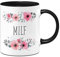 Tassenbrennerei Original - Blümchen-Tasse mit Spruch Milf - Lustige Kaffeetasse als Gechenk für Deine Kollegin (Schwarz)