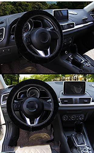 Universal Plüsch Auto Lenkradbezug Lenkradhülle 3 Stück Handbremse Schaltabdeckung Lenkradschoner Warme Winter Fell Lenkradabdeckung Lenkradhüllen Lenkrad Abdeckung Auto Zubehör für Damen,Schwarz