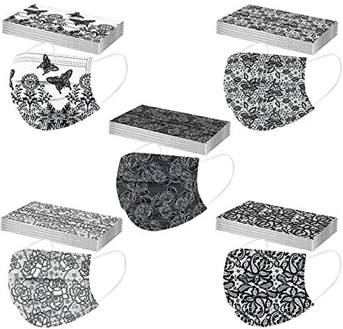 Longra 50 Stück Erwachsene Mundschutz Einweg Mundschutz Mund-Nasenschutz MNS, 3-lagig Multifunktionstuch Atmungsaktiv Bunt Muster Bandana Halstuch Schals für Damen und Herren