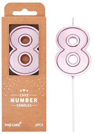 PHD CAKE 2.76 Inch Luxe Rose Gold 8 Number Birthday Candles, Rose Gold Number Candles, Cake Number Candles, Party Celebration
