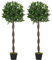 Outsunny Lauriers artificiels topiaires 1,20H m - Lot de 2 lauriers Boules artificiels - 741 Feuilles réalistes par Pied - Tronc Liane - Pot Inclus Noir Vert