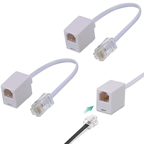MAOZHOU Adaptador RJ45 a RJ11, 2 piezas de Ethernet blanco RJ45 8P8C a cable telefónico RJ11 6P4C, conector para cable telefónico RJ45 a RJ11