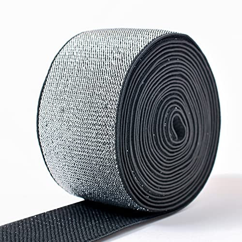 GANGYUAN 5M Glitter Gold Silber Gummiband 25mm 40mm Elastisch Glitzerband für Nähen Spitzenbesatz DIY Zubehör (5M X 40MM, Silber)