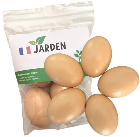 Jarden® Lot de 5 Oeufs de Poules Factices en Bois Réalistes - Faux Oeufs pour Poulailler, Pondoir et Abri de Poules Pondeuses - Accessoire pour Perchoir et Enclos Extérieur de Jardin