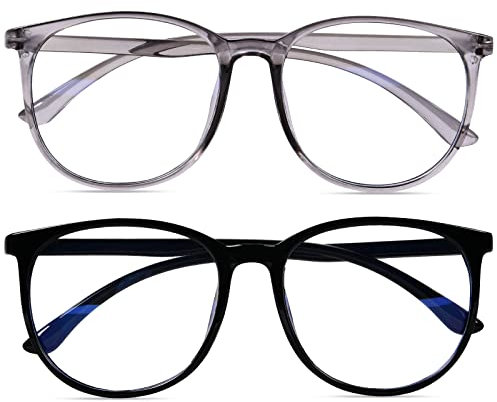 URAQT Blaulichtfilter Brille, Rund Anti Blaulicht PC Gaming Brillen Modebrille, Blue Light Blocking Glasses, Ohne Stärke Blaufilter Brille für Damen und Herren (Schwarz & Grau)