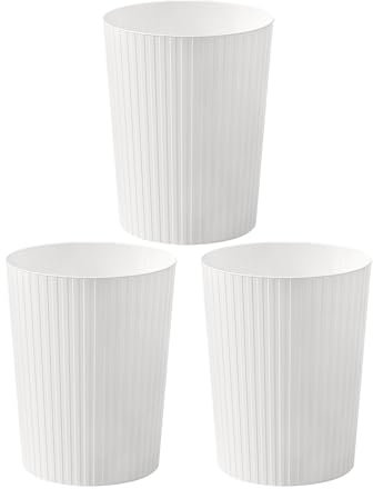 Cetomo 7.2L*3 Plastic Waste Paper Bin, Trash Can, Small Bins, Bedroom Bin, Round Waste Basket with Solid Stripe for Kitchen Rooms, Nesting, Matte, Frosted, Minimalist, Open Top, White, 7.2L(3 Pack)