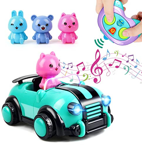 kramow Spielzeug 2 3 Jahre Mädchen, Ferngesteuertes Auto, Spielzeug für Baby Kinder Kleinkind Mädchen Jungen, Lichtern und Musik, Geschenk