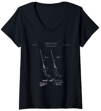 Damen Hockeyschläger-Patent – Hockeyschläger-Patent T-Shirt mit V-Ausschnitt