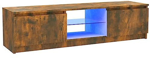 vidaXL TV Cabinet with LED Lights, Engineered Wood Construction, Smoked Oak Finish with Sleek Design, Ample Storage Space, Dimensions: 120x30x35.5 cm