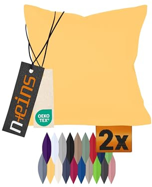 npluseins Doppelpack Baumwoll-Kissenbezüge - Moderne Wohndekoration in schlichtem Design 317.361, 30 x 50 cm, Gelb