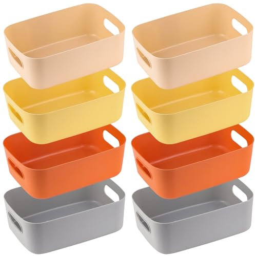 Graplan Aufbewahrungsbox Kunststoff 8 Stück Klein Aufbewahrungskorb, Organizer Boxen mit Griff, Plastik Aufbewahrungskorb, Bad Aufbewahrungsboxen für Badezimmer Kosmetik (21,5x14x7 cm)