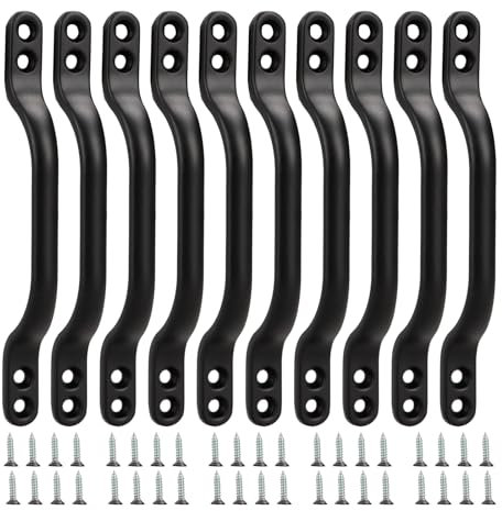 VIDETOL 10 Pcs Hotbed Handle, 120mm Metal Door Pull Handle with Screws, D Gate Handle for Wooden Gates, Black Shed Door Handles for Gates, Barns and Shed Doors