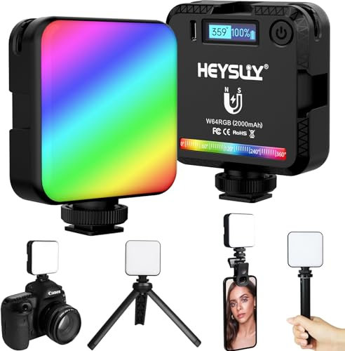 Heysliy Lumière Vidéo RGB, Lampe LED Appareil Photo 360° Couleur avec Mini Trépied & Clip, 2500K-9000K Réglable / 20 Scènes / 2000mAh Rechargeable, Portable RGB Light Panel pour Photographie/Vlog