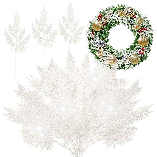 SNAIL GARDEN Künstliche Tannennadeln, Zweige für Weihnachten, Tannenzweige, künstlicher Winterkieferbaum, Weihnachtskranz, Bastelzubehör für DIY-Girlande, Kranz, Weihnachtsverzierung, weiße