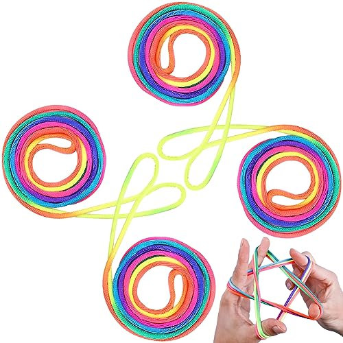 Juego de 4 Cuerdas de Arco Iris,Juego de Dedos Cuerda,Cordón Arcoíris,Rainbow Rope,Cuerda Arco Iris,Juegos De Habilidad, Regalo,Juegos Flexibles,Uego de Hilos-165cm