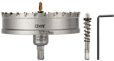 CENYB scie cloche metal 5-3/8 (137mm) à pointe en carbure de tungstène, avec 2 forets pilotes titanées - Idéale pour métaux durs, acier inoxydable, fer, alliage d'aluminium, bois et plastique