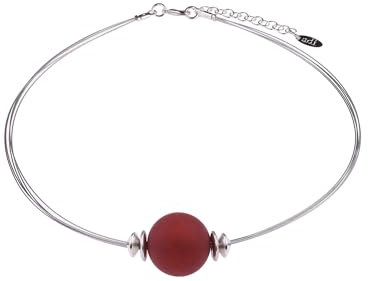 Adi-Modeschmuck leichter Halsreif 'Pia', eine 20mm original Italienische Polarisperle an 5 Strängen aus nylonummanteltem Stahlfaden, handgefertigt in Berlin (Bordeaux)