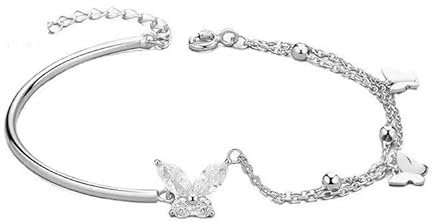 fdsmall Armband für Frauen Boho Einstellbar Silber Hohl Schmetterling Layered Stacking Link Kette Armbänder Schmuck Geschenk für Lady Frauen und Mädchen (02)