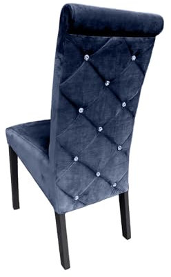 Ares Meble Samt Stuhl - Esstisch Stühle - Dining Chair - Esszimmerstuhl Holz - Küchenstühle, Wohnzimmer Stühle - Glamour Polsterstuhl Esszimmer - Essen Stuhl - Esszimmerstühle Dunkelblau - Schwarz