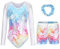 FEOYA Mädchen Turnanzug Turnshorts Haarband Set Langarm Kinder Gymnastikanzug Turnanzug mit Strasssteine Mädchen 3er Set Gymnastik Kleidung Tanzkostüme A 7-8 Jahre