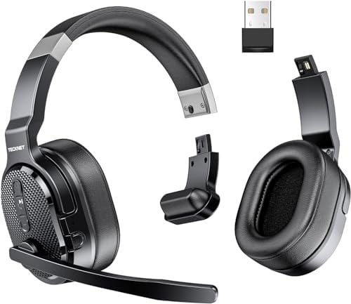 TECKNET Bluetooth Headset with Microphone,2-in-1 Wireless Headset with Microphone,Noise Cancelling Headsets with 3 EQ Modes,Detachable Computer Headsets for Office/Call Center/Skype