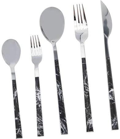 MAGICLULU Ensemble De Couverts En Acier Inoxydable 5 Pièces Finition Marbre Noir Fourchettes Cuillères Pour Usage Quotidien Occasions Spéciales