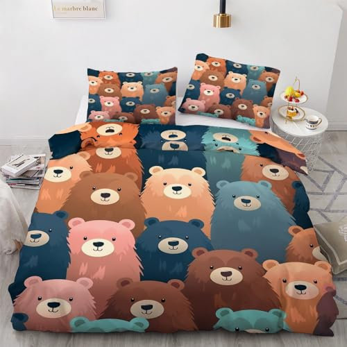 YELDAN Bär Bettwäsche 135x200 Winter, Süße Tiere Kinder Bettbezug 135x200 2er Set, Wendebettwäsche und Kissenbezug, Weiche & Atmungsaktive Mikrofaser Bettwäsche-Sets