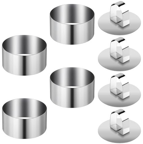 4 Stk Dessertringe und Speiseringe Set, Servierringe, Anrichteringe, Edelstahl Kuchenringe Set, 8cm Kleine Tortenringe Set, Dessert Formen Dessertringe Kochringe für Dessert Kuchen Mousse Ringe