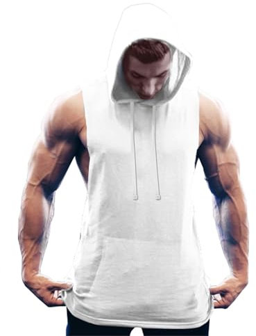 COOFANDY Herren Gym Workout Tank Tops Cut Off Muscle Shirts Muskelshirts Gym Bodybuilding Shirts Fitness Shirt Ärmelloses Shirt Sport Tshirts Weiß(1 Stück) M