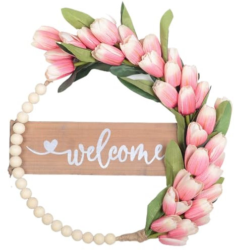 Frühlingskranz Künstlicher Perlen Türkranz Dekorative hängende lebhafte Kranz Frühlingsdekor für Vordertür Wand Hochzeit, Tulpe, Haustürkranz