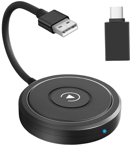 Adattatore CarPlay Wireless 5GHZ, Conversione CarPlay Cablato in Wireless, Connessione Automatica, per Veicoli con CarPlay Cablato di Fabbrica, Plug and Play,Nero