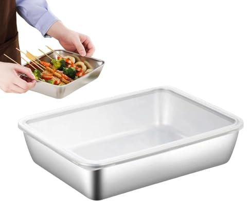 - Caja de almacenamiento de alimentos de metal, lonchera de acero inoxidable con tapa, caja de almacenamiento de alimentos cubierta para sobras, contenedor de acero inoxidable con tapa de