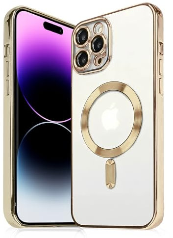 IAIYOXI Magnetic Clear Case for iPhone 15 Pro with Full Camera Lens Protection,Compatible with MagSafe,Plating Soft TPU Phone Case,Anti-Scratch Shockproof Slim Cover for Women Gilrs Men - Gold