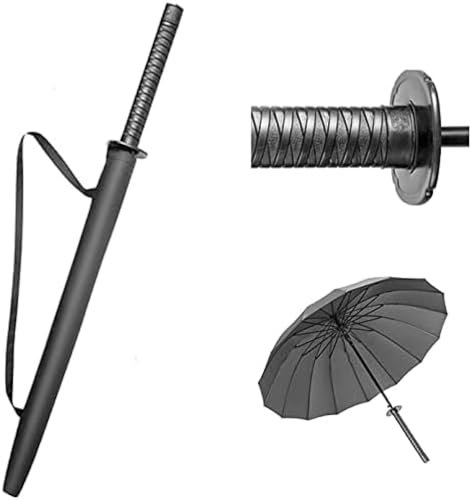 YAIUNHIQ Mango Largo Japonés - Paraguas Katana, Paraguas Recto Negro, 24 Varillas