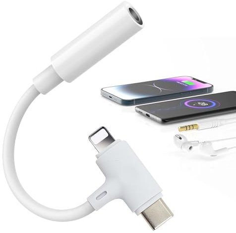 2 in 1 Headphone Adapter, Lightning & USB-C to 3.5 mm Headphone Jack Adapter, Type C Headphone Jack Adapter, Aux Digital Audio Earphone, Hi-Res DAC, Suitable for ipad/iPhone/Samsung Galaxy/Pixel