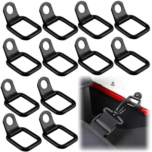 FAELNK Anelli di Ancoraggio D 12 Pezzi Anello a D Gancio di Ancoraggi Chiusura a Rimozione Rapida Fissaggi per Furgoni, Kayak, Fuoristrada, Bulloni di Ancoraggio su Camion 55 x 32mm Nero